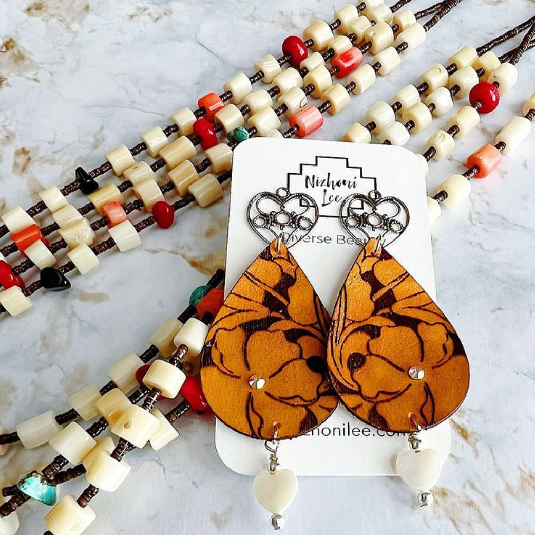 Leather Earring Tooled Floral