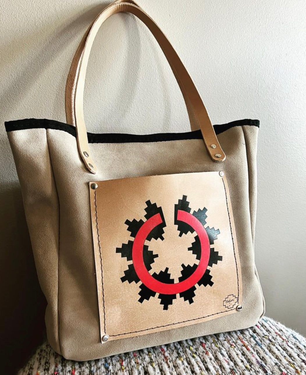 Leather Suede Tote Bag Navajo Basket