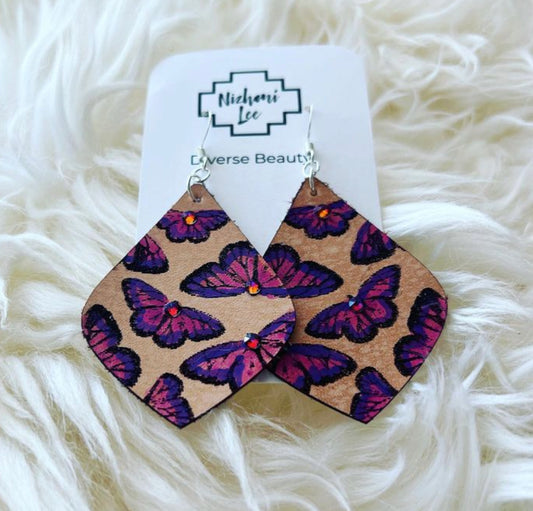 Leather Earring Purple Butterfly