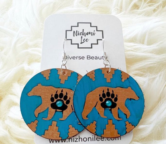 Leather Earring Turquoise Bear
