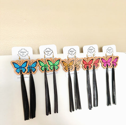 Leather Earring Fringe Butterfly