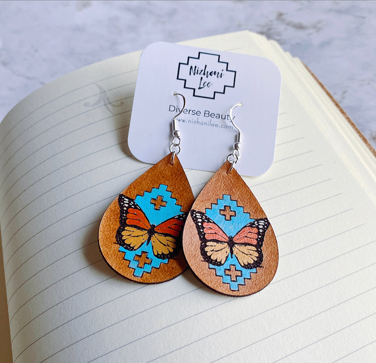 Leather Earring Butterfly Textile