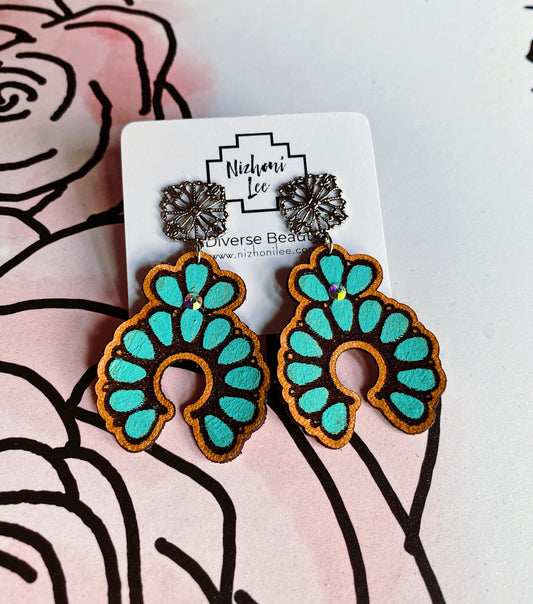 Leather Earring Turquoise Cluster