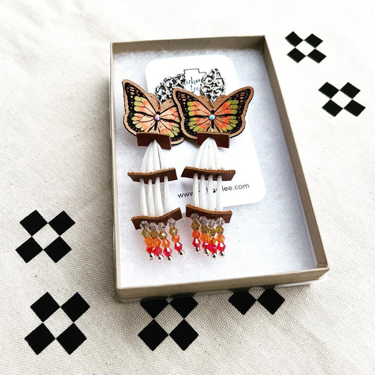 Leather Earring Dentalium Butterfly